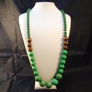 LYDELL NYC 34" LONG GREEN WOOD GRADUATED BEADED